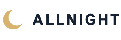 금색 초승달과 네이비 ALLNIGHT 로고